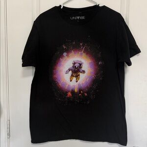 Univibe Black Tee with Cosmic Astronaut Design